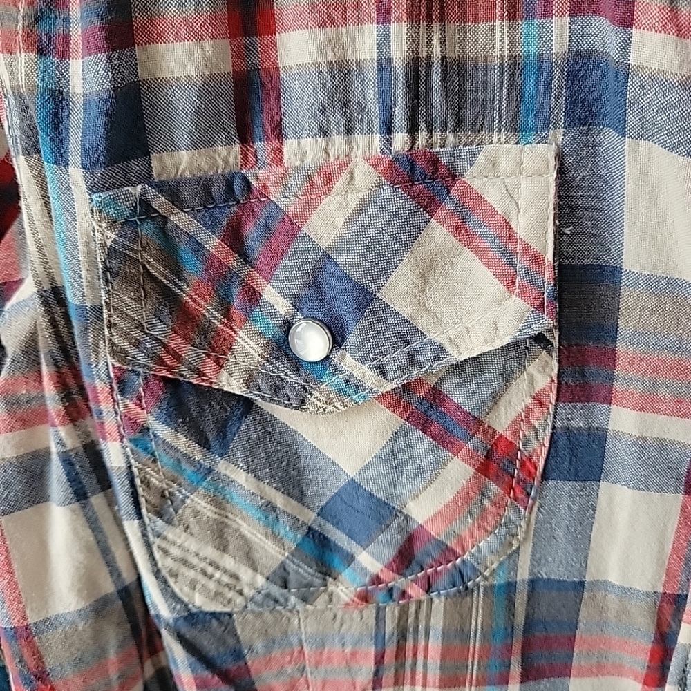 Alessandro Miele Womens Medium Plaid Shirt Dress 3/4 Sleeves Frayed Curved Hem - Picture 3 of 12